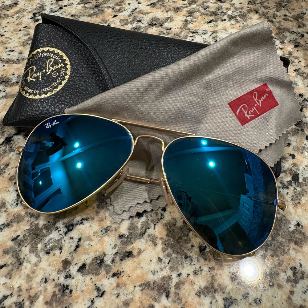 Ray-Ban Gold Frame Sunglasses with Teal Lenses